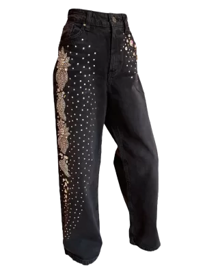 Pantalon con detalles de pedreria bordada